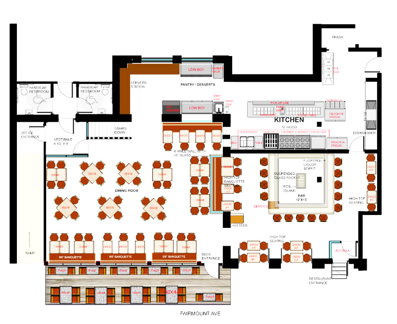 The restaurant floor plan helps you visualize the restaurant space after it is completed