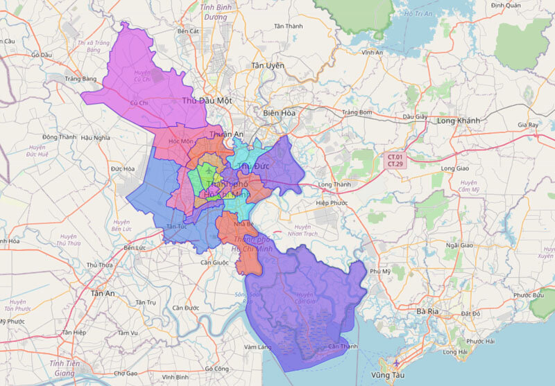 Geographical location of the city. Ho Chi Minh on the map