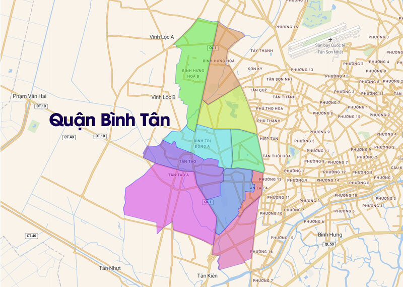 Binh Tan District on the map of districts in Ho Chi Minh City