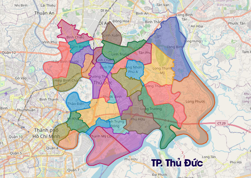 City administrative map. Thu Duc after its establishment in 2021