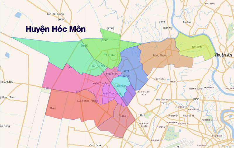 Hoc Mon district on the district map of Ho Chi Minh City