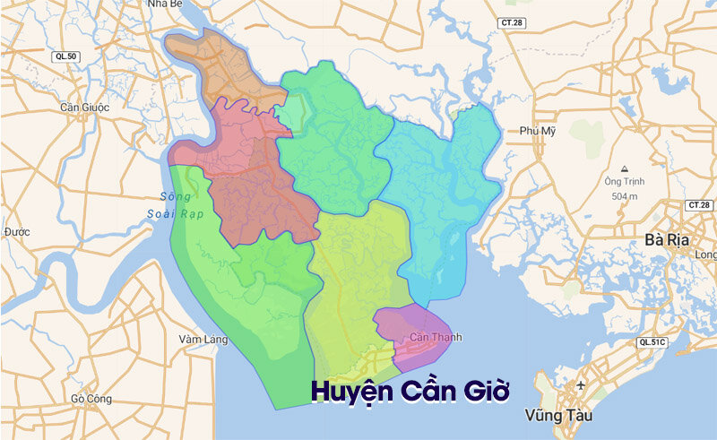 Location of Can Gio district on the city district map. Ho Chi Minh