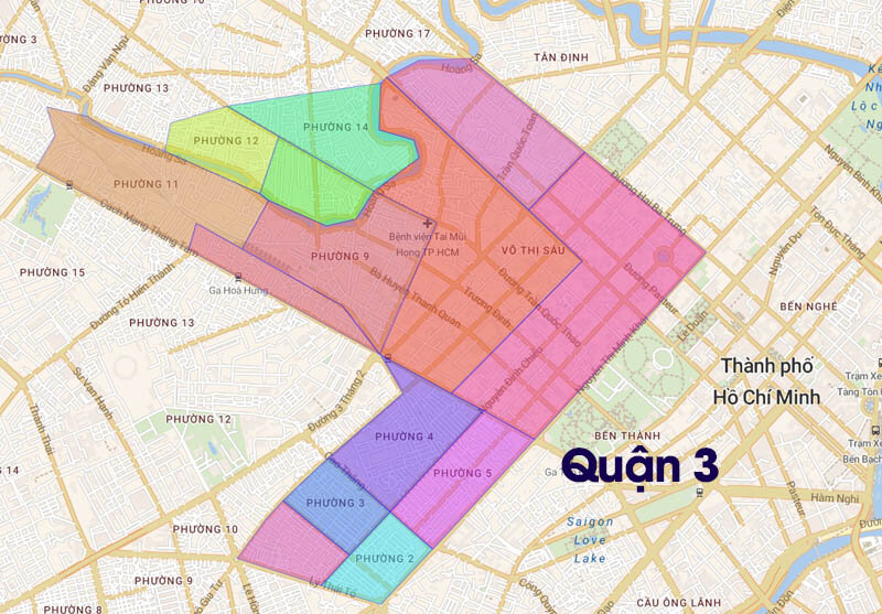 Geographical location of District 3 on the map of districts of Ho Chi Minh City