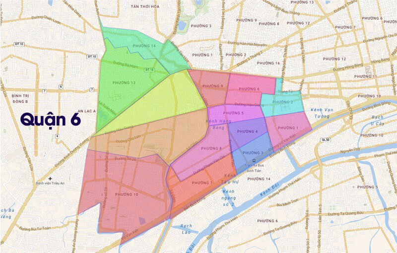 Location of District 6 on the administrative map of Ho Chi Minh City districts