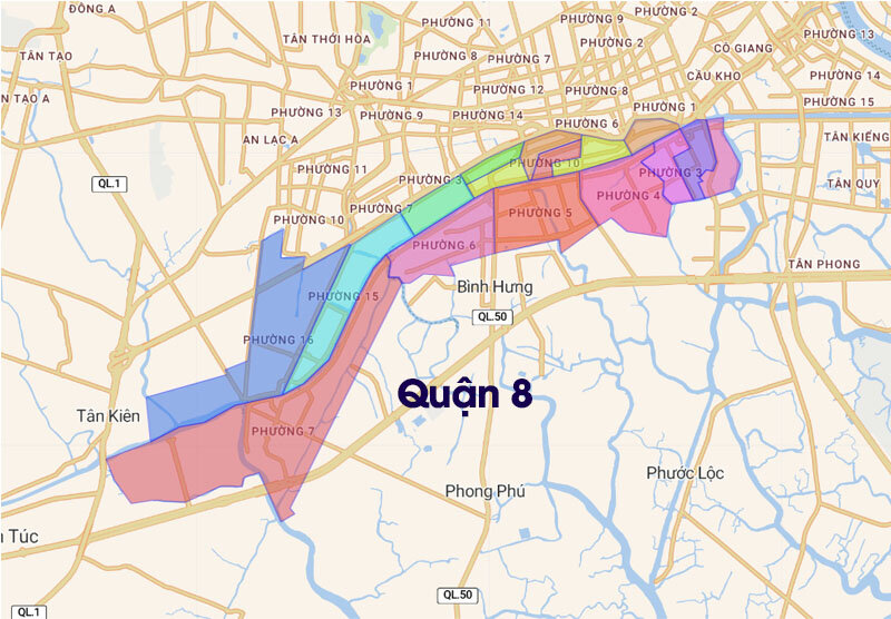 Geographical location of District 8, Ho Chi Minh City