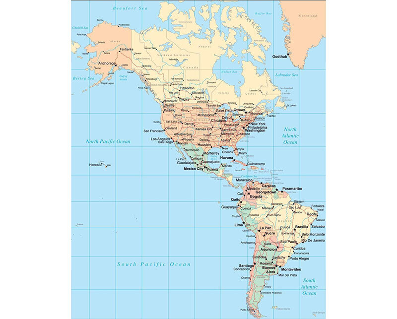 Map of Americas countries