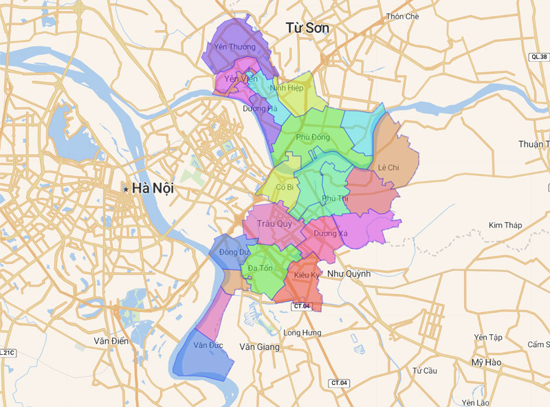 Administrative map of Gia Lam district