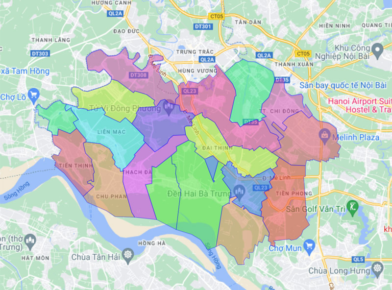 Administrative map of Me Linh district, Hanoi