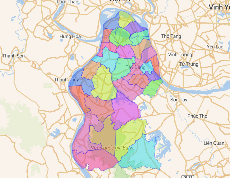 Latest updated map of Ba Vi district