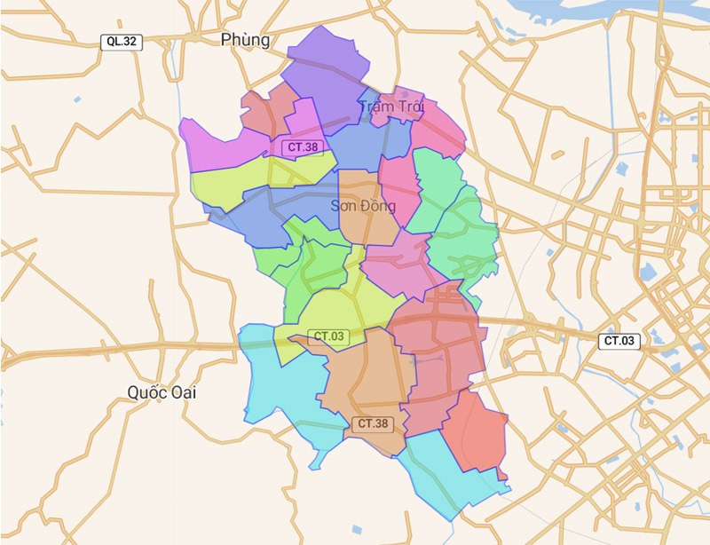 Administrative map of Hoai Duc district