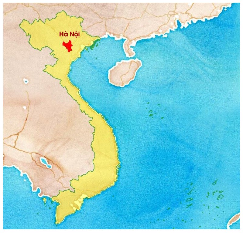 Location of the capital Hanoi on the map of Vietnam