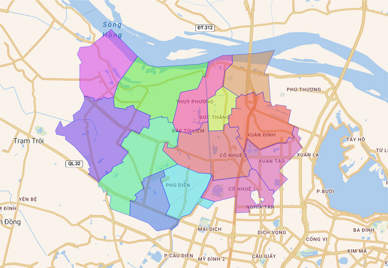 Administrative map of Bac Tu Liem district