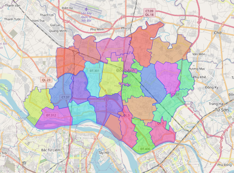 Administrative map of Dong Anh district, Hanoi