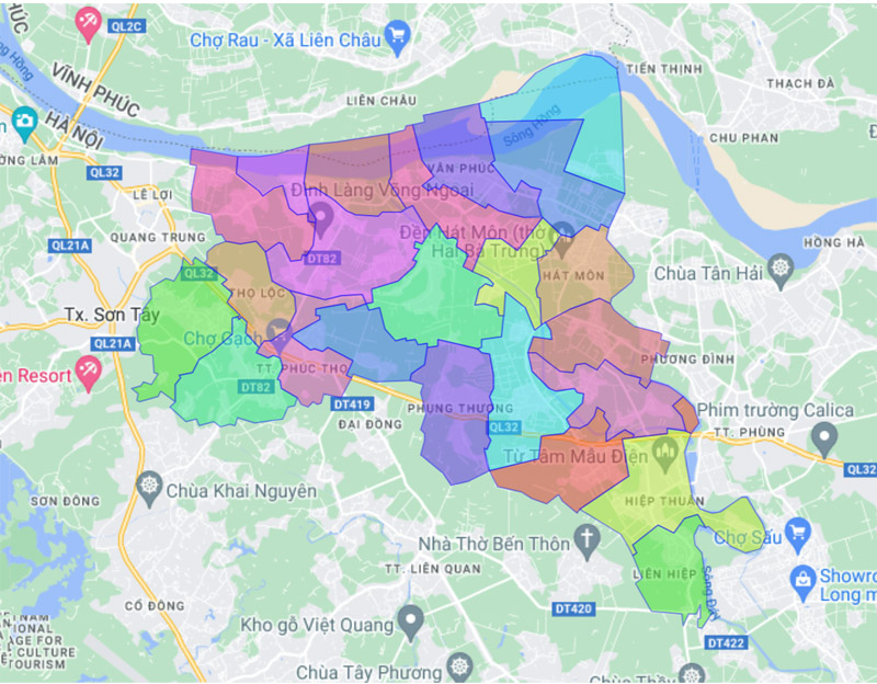 Map of Phuc Tho district, Hanoi