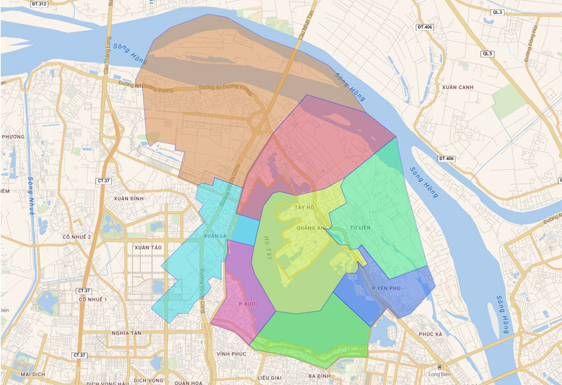 Map of Tay Ho District