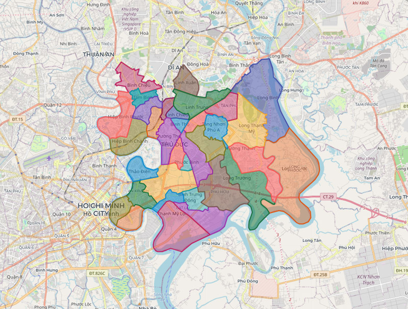 Map of Thu Duc city