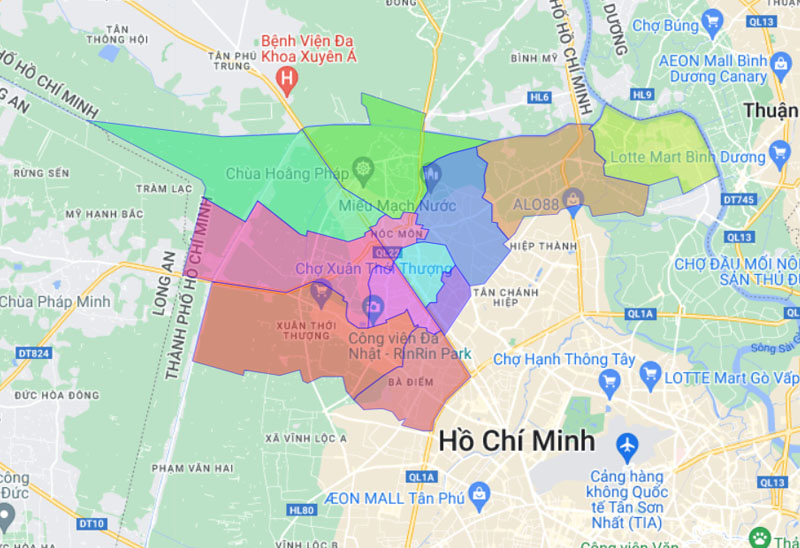 Map of Hoc Mon district