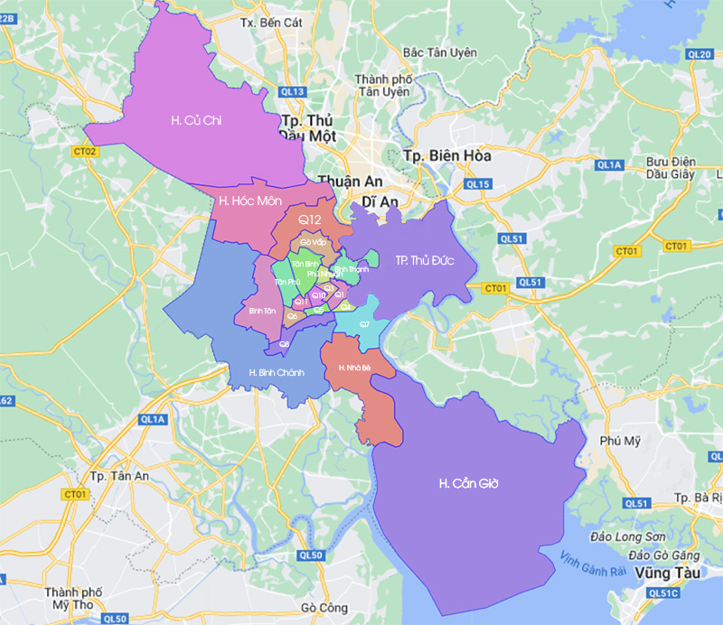 Ho Chi Minh City Administrative Map with 22 Districts 2025