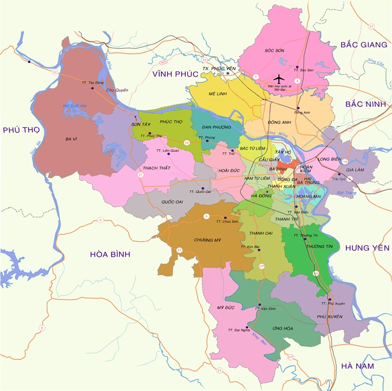 administrative map of Hanoi