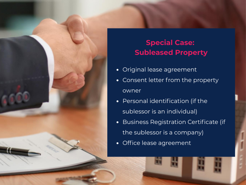 In the case of subleasing, confirmation from the original property owner is required
