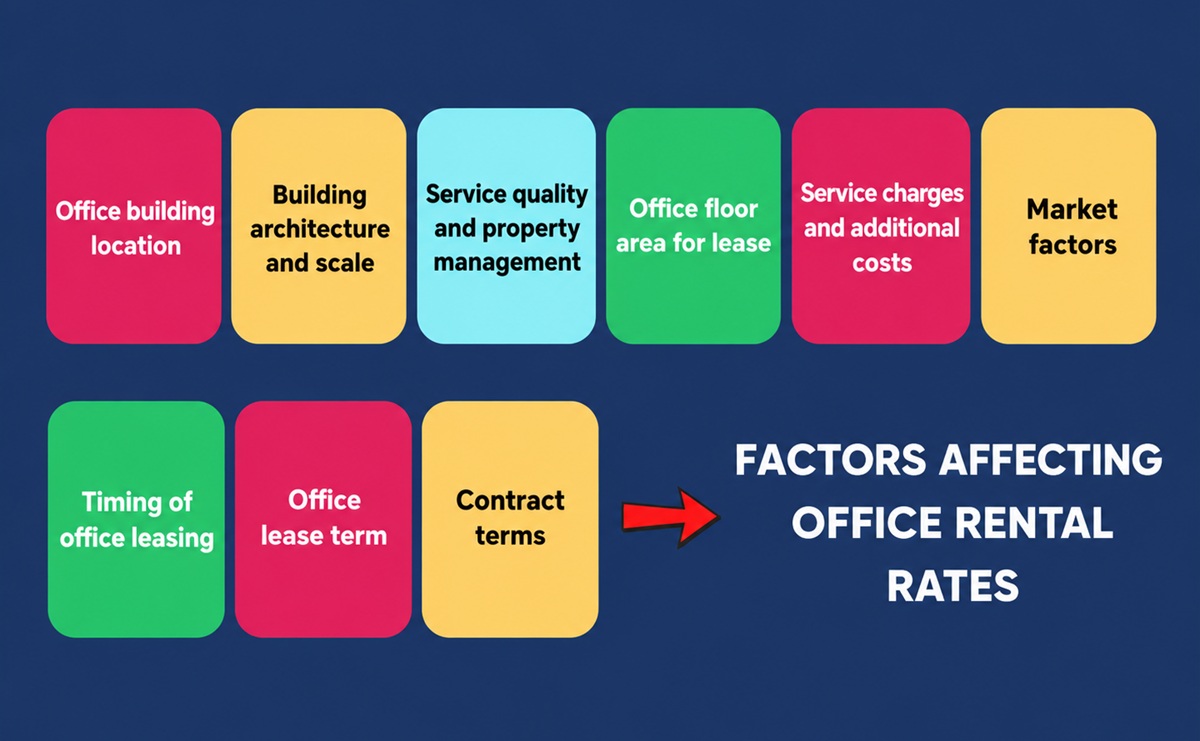 The nine factors that directly affect office rental prices are: