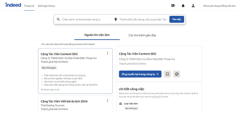 Indeed là trang web đăng tin tuyển dụng miễn phí