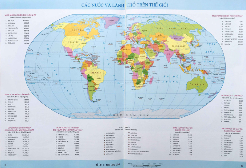 Bản đồ các nước trên thế giới với chú thích chi tiết