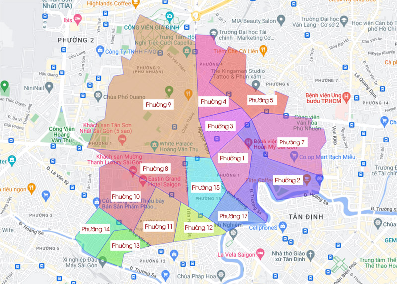 Bản đồ các phường quận Phú Nhuận