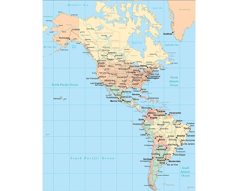 Bản đồ các nước châu Mỹ
