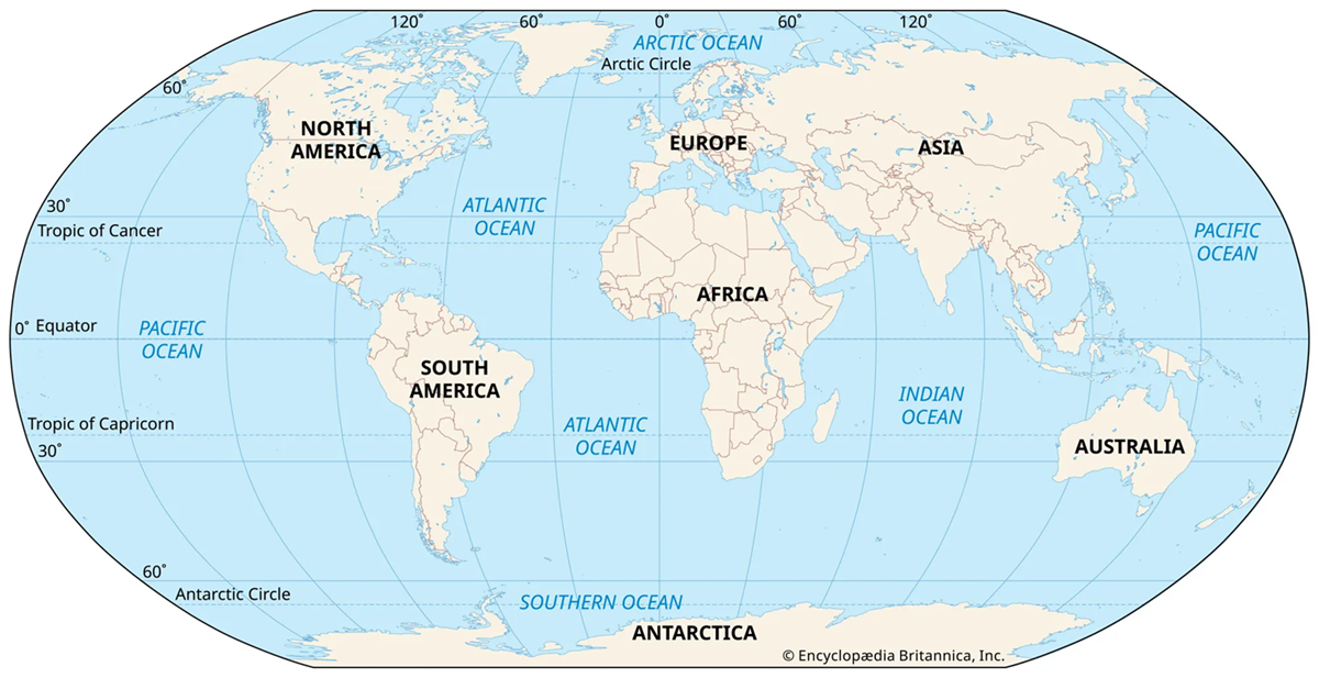 Bản đồ 6 châu lục phóng to