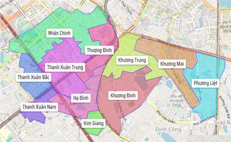 Bản đồ các phường quận Thanh Xuân