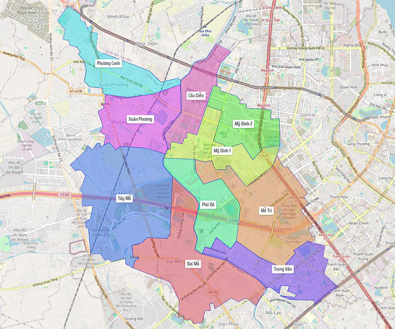 Bản đồ các phường trực thuộc quận Nam Từ Liêm