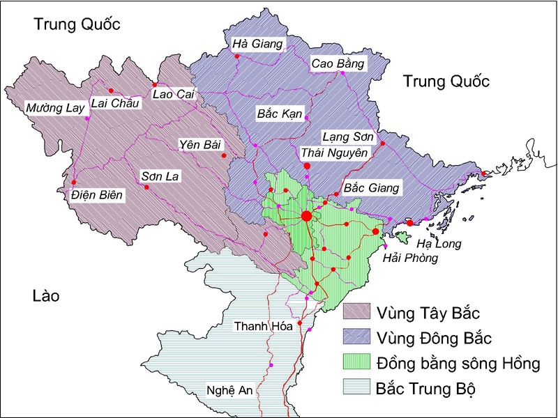 Bản đồ 3 tiểu vùng Bắc Bộ