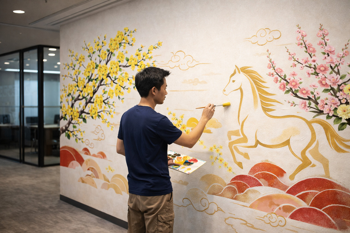 Ý tưởng trang trí Tết văn phòng