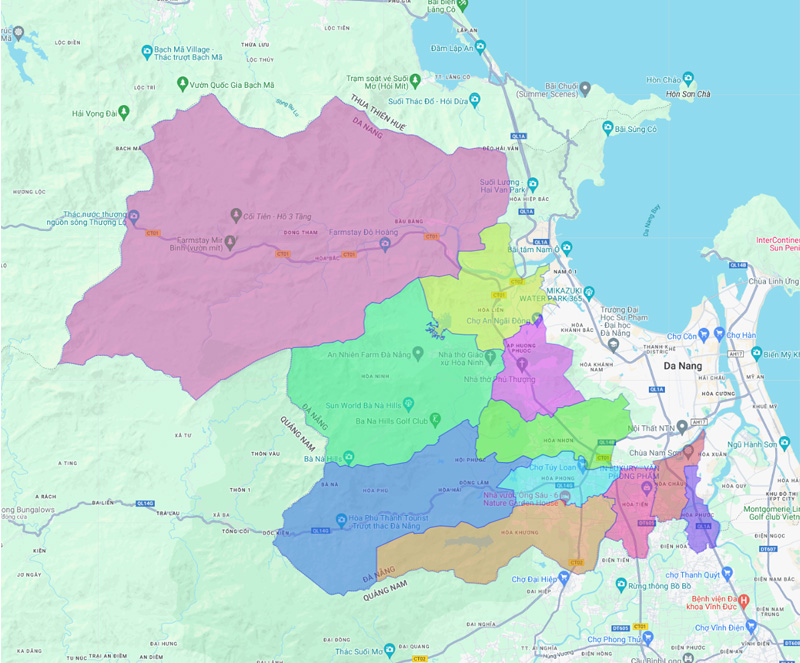 Bản đồ huyện Hòa Vang trực thuộc TP. Đà Nẵng
