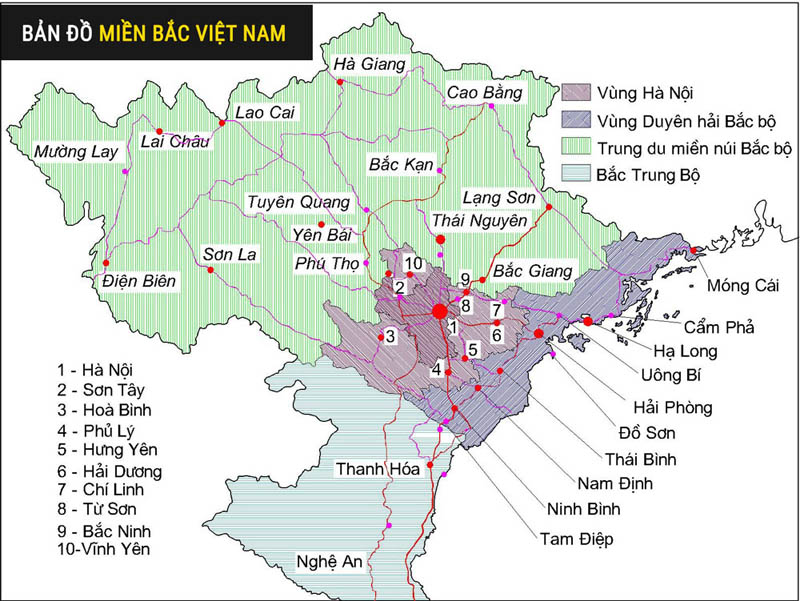 Bản đồ các tỉnh miền Bắc Việt Nam
