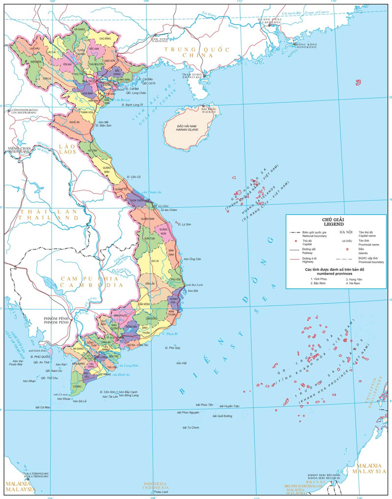 Bản đồ hành chính Việt Nam tỷ lệ 1:9000000