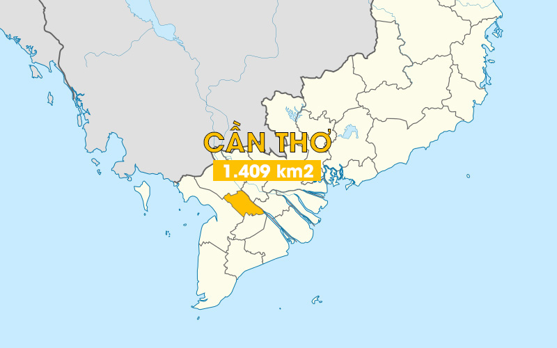Cần Thơ là tỉnh có diện tích nhỏ nhất 19 tỉnh thành phía Nam