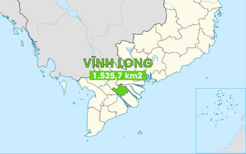 Diện tích tỉnh Vĩnh Long khoảng 1.525,7 km2