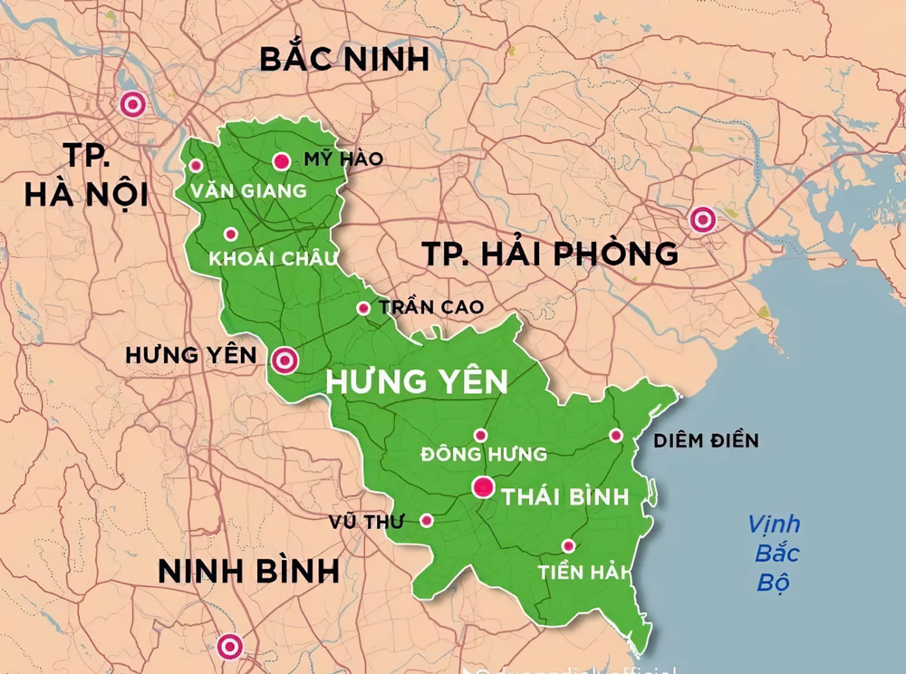 Bản đồ tỉnh Hưng Yên sau khi sáp nhập tỉnh theo Nghị Quyết