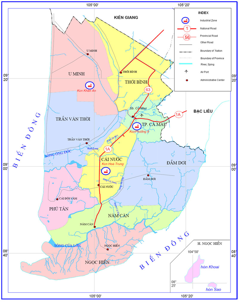 Bản đồ tỉnh Cà Mau – cực Nam của tổ quốc