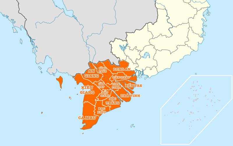 Miền Tây Nam Bộ có 13 tỉnh, thành trực thuộc
