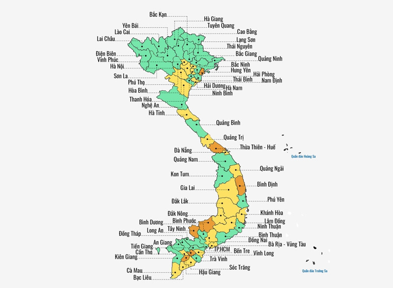 Việt Nam có 63 tỉnh và thành phố trực thuộc trung ương