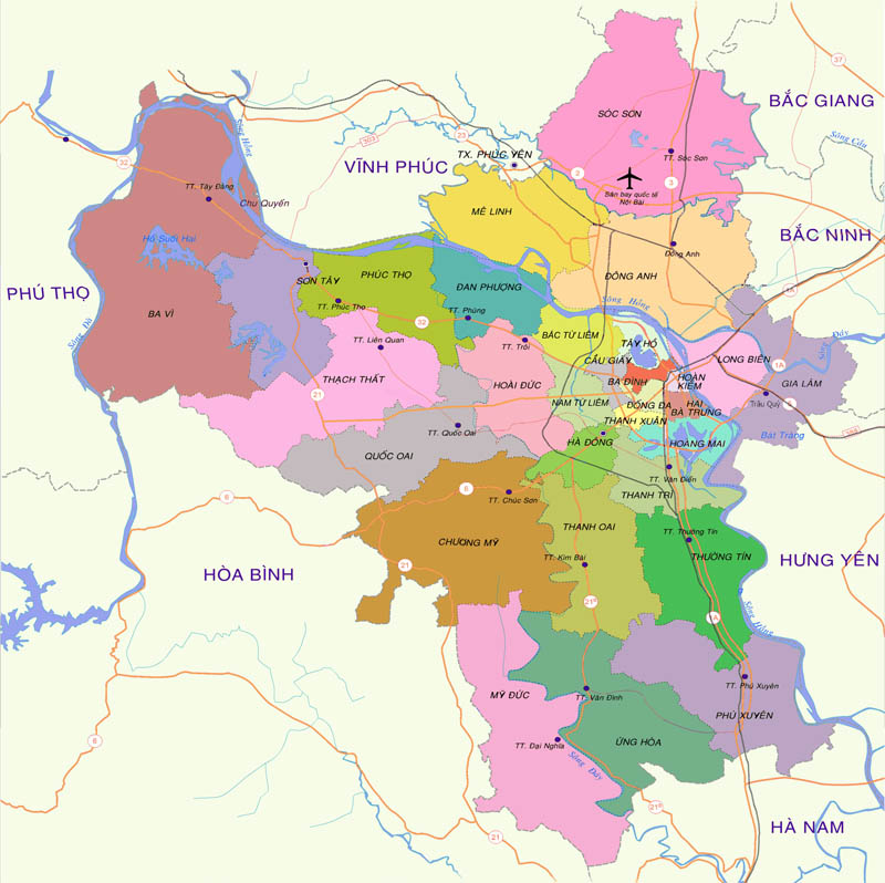 Diện tích các quận huyện Hà Nội mới nhất