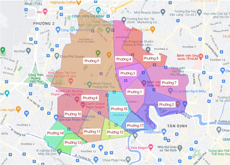Bản đồ các phường quận Phú Nhuận mới nhất