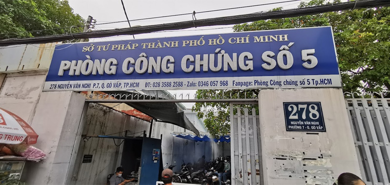 Phòng công chứng số 5 trực thuộc Sở Tư pháp TP.HCM