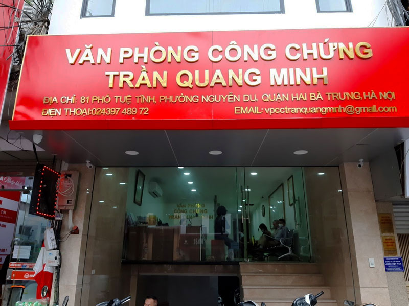 Văn phòng công chứng Trần Quang Minh tại số 81 Tuệ Tĩnh, Lê Đại Hành, quận Hai Bà Trưng