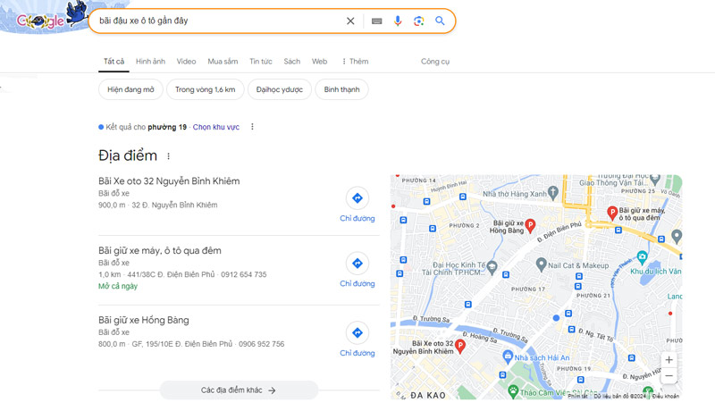 Tìm chỗ đậu xe gần đây bằng Google 