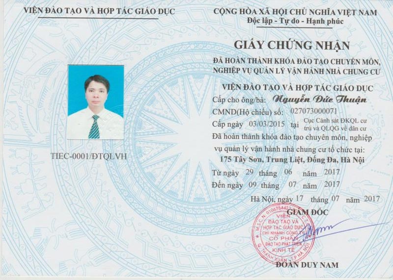 Mẫu chứng chỉ xác nhận năng lực quản lý cho thành viên ban quản lý