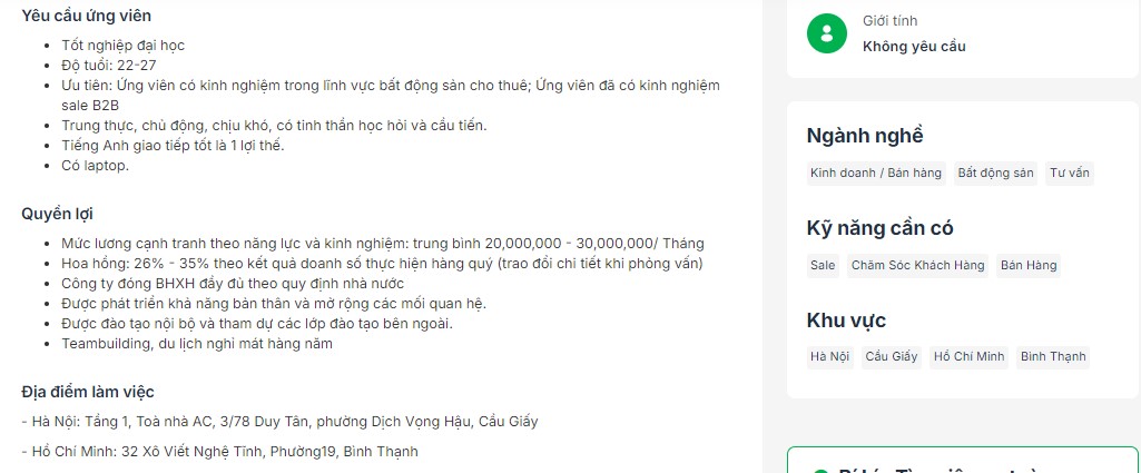 Yêu cầu cụ thể công việc trong JD